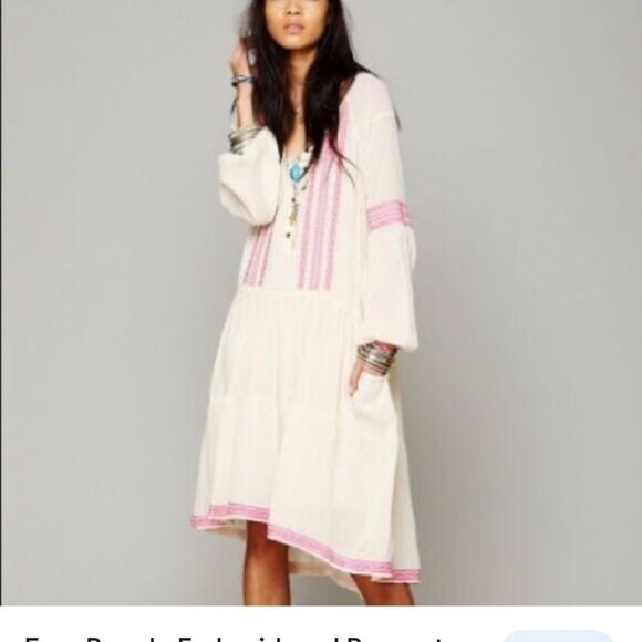 Free People Boho Pink Embroidered High Low Dress SZ XS - Picture 1 of 9